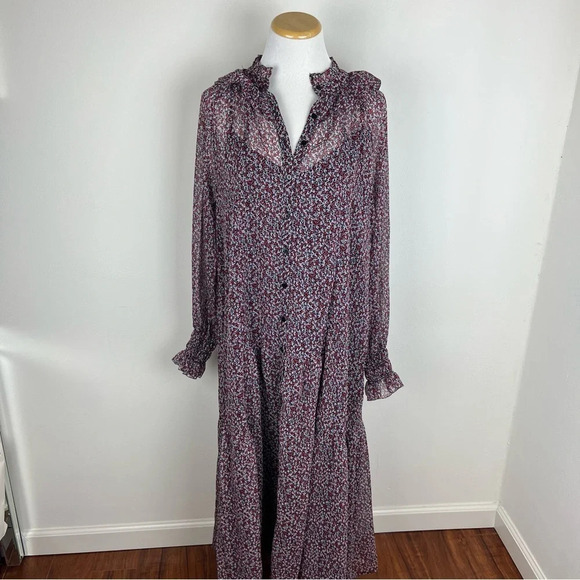Mango Long Sleeve Floral Boho Peasant Dress Size L - Picture 1 of 9